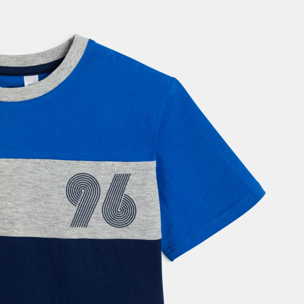 تيشيرت بأكمام قصيرة، بكتلة لون أزرق، للفتيان.الصغار.